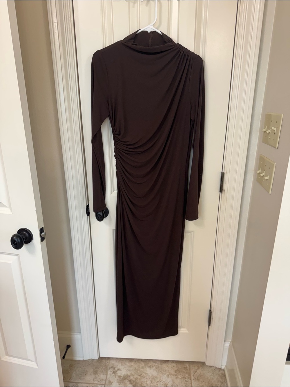 Zara Women's Long Sleeve Draped Maxi Dress - Brown